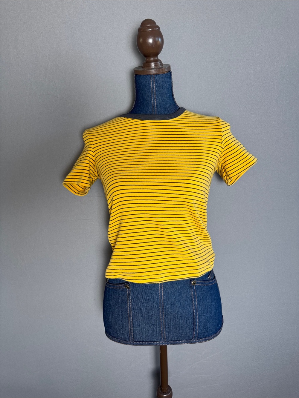 Yellow and Navy Striped Short-Sleeve Baby Tee